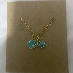 Gold Chain Necklace with Blue Heart and Star Charms